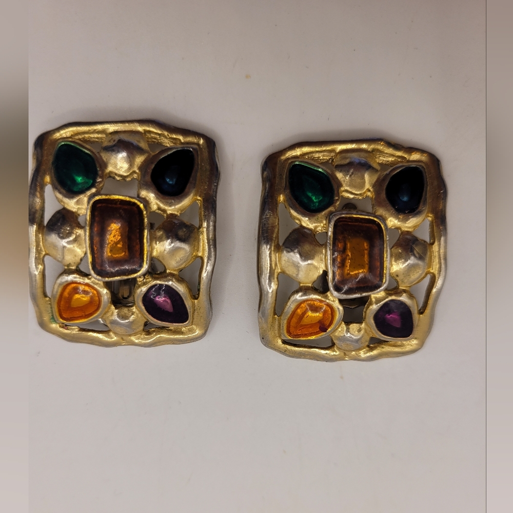 Byzantine Vintage Multicolor Clip-On Earrings